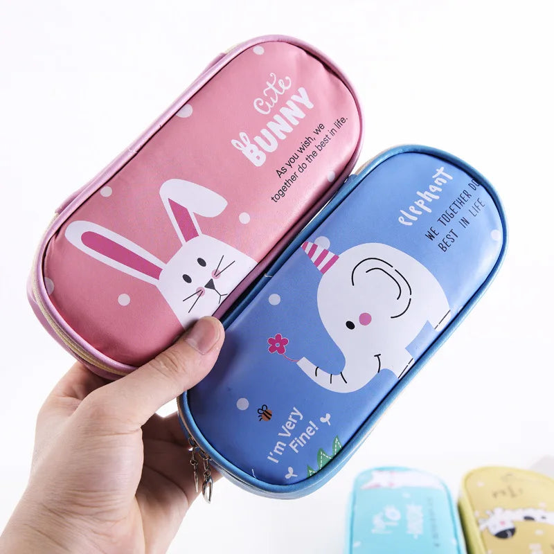 Estuche de cuero PU para lápices de dibujos animados, bolsa de almacenamiento de papelería escolar, estuche bonito para estudiantes, bolsa para bolígrafos para niños, regalos y premios