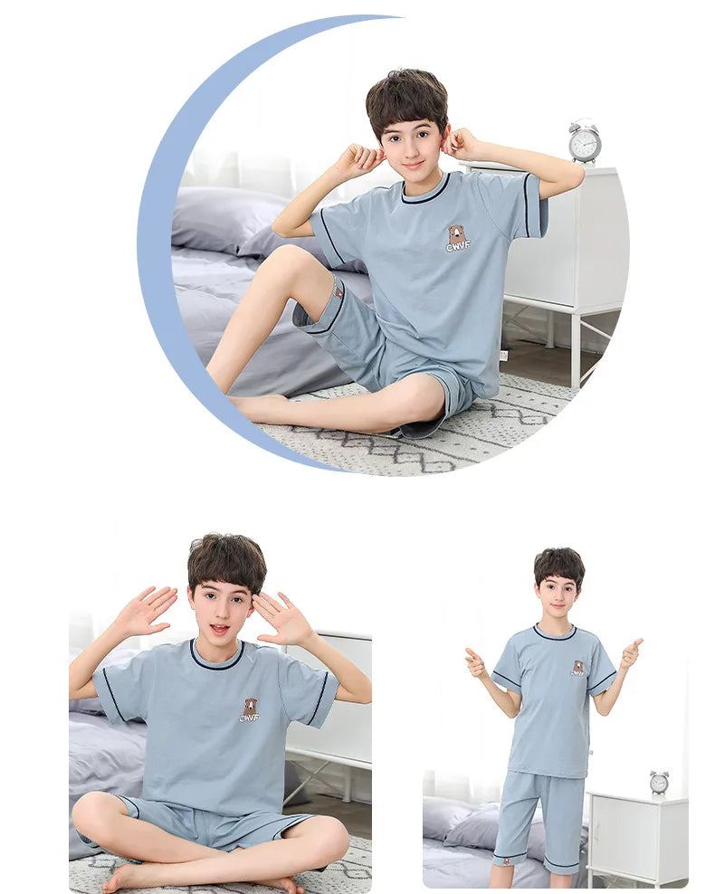 Pijamas de manga corta para adolescentes, 100% algodón, para niños grandes conjuntos de ropa, pijamas para niños, pijamas para niñas de 10, 12, 14 y 16 años