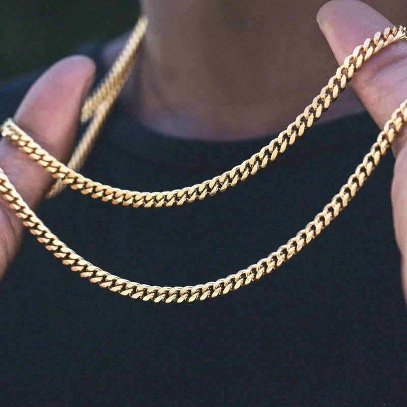 Vnox Collar de cadena cubana para hombre y mujer, gargantillas de cadena de eslabones curvos de acero inoxidable Punk básico, Collar de Metal sólido de Color dorado Vintage