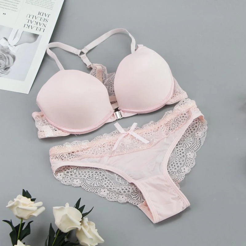 Bralette de moda para mujer, lencería Sexy, conjuntos de sujetador de realce sin costuras, cierre frontal, ropa interior de Color caramelo, sujetador de talla pequeña