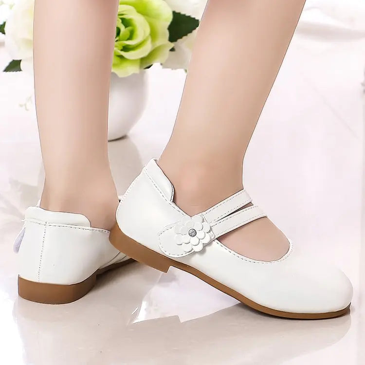 Zapatos de princesa para niñas, zapatos de cuero para niñas medianas y grandes, zapatos planos informales con flores florales para espectáculo de cumpleaños y bodas