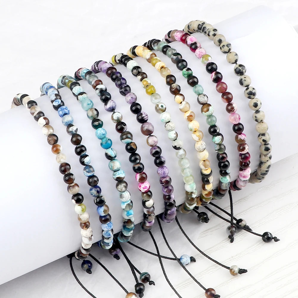Pulsera ajustable de cuentas de Chakra de 4mm, Mini ágatas de piedra Natural, pulseras y brazaletes con cuentas de ojo de tigre de Lava, joyería de regalo para hombres y mujeres