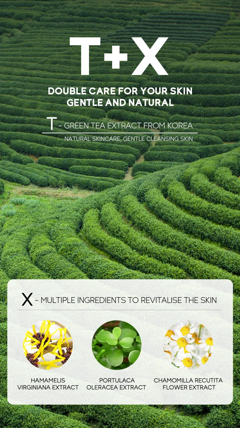Limpiador Facial de té verde, 50g, plantas naturales, limpieza profunda, Control de aceite, hidratante, ilumina, suaviza la piel, espuma densa, cuidado de la piel