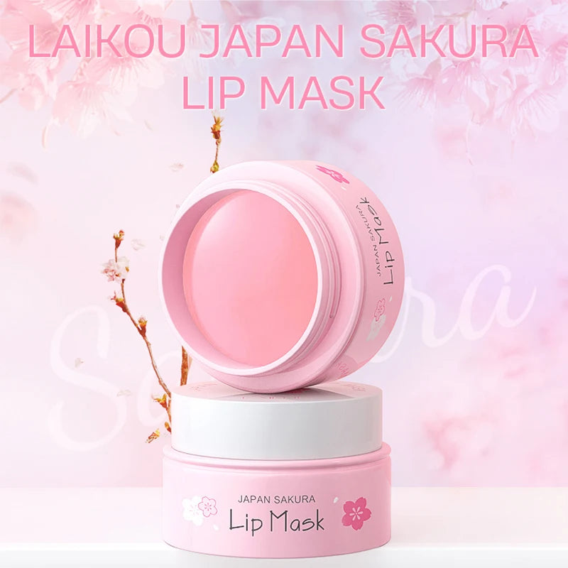 LAIKOU-mascarilla de suero labial de flor de cerezo, reparación de exfoliación de grietas secas, Reduce las líneas finas de los labios, esencia hidratante, cuidado de belleza Sakura, 8g