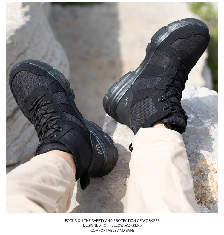 Zapatos de seguridad ligeros y transpirables para hombre, puntera de acero, zapatos de trabajo antigolpes, botas de seguridad indestructibles antipinchazos