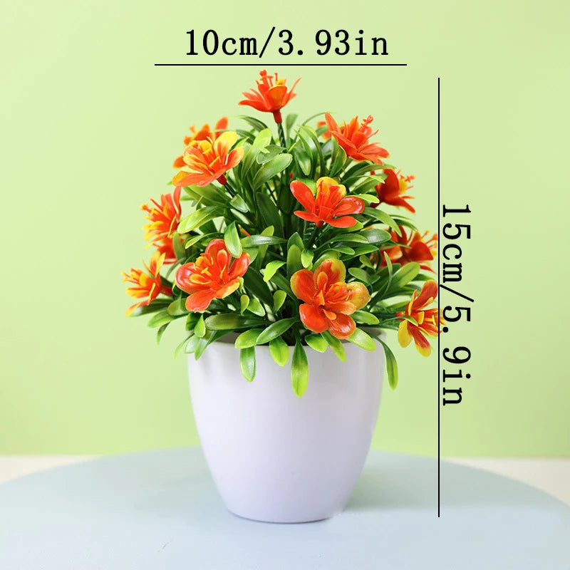 Flores Artificiales de Ciruelo de Cinco Hojas, Plantas Pequeñas en Maceta, Aptas para Interiores y Exteriores, Ideales para Decoración del Hogar y Bodas