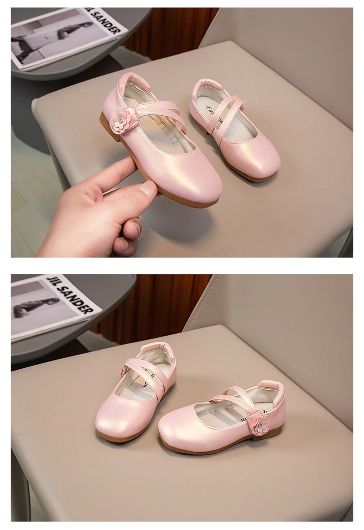Zapatos de princesa para niñas, zapatos de cuero para niñas medianas y grandes, zapatos planos informales con flores florales para espectáculo de cumpleaños y bodas