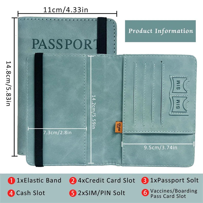 Fundas para pasaporte de negocios Vintage RFID para hombre y mujer, soporte multifunción para tarjetas bancarias de identificación, funda tipo billetera de cuero PU, accesorios de viaje