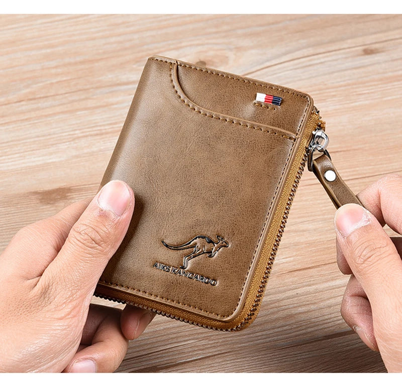Cartera para hombre, tarjetero de cuero, monedero con cremallera, carteras de lujo para hombre, monederos con protección RFID, cartera Masculina de lujo