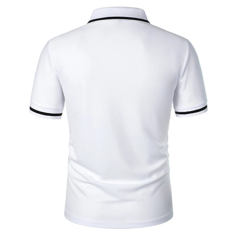 Nuevas camisas Polo de manga corta para hombre, camiseta informal de Color sólido, camisas de verano a la moda transpirables holgadas básicas con empalme y bolsillos superiores para hombre