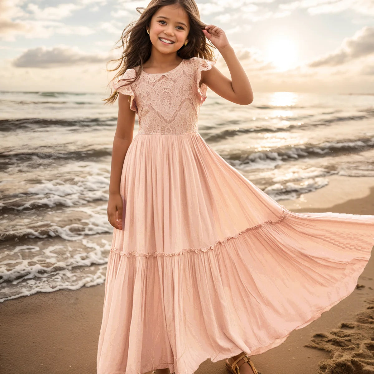 Vestidos largos bohemios de encaje para niñas de 3 a 14 años, vestido de fiesta de princesa con flores para bebés y niños, disfraz, ropa para niños