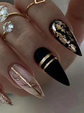 24 piezas de nuevas uñas a presión de estilo francés (pegatinas de uñas postizas de moda), emparejadas con 1 pieza de pegamento de gelatina y 1 lima de uñas