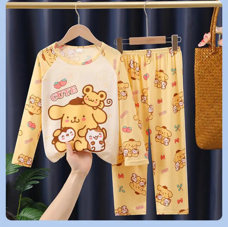 Anime 2 uds crayón de dibujos animados Shin-Chan pijamas para niños pantalones de manga larga conjunto Kawaii niñas lindo Casual ropa de dormir suelta