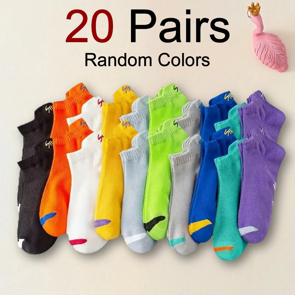 5/10/20/30 pares de calcetines tobilleros para hombre, calcetines invisibles transpirables con letras a la moda, estilo deportivo, a prueba de olores, absorbentes del sudor