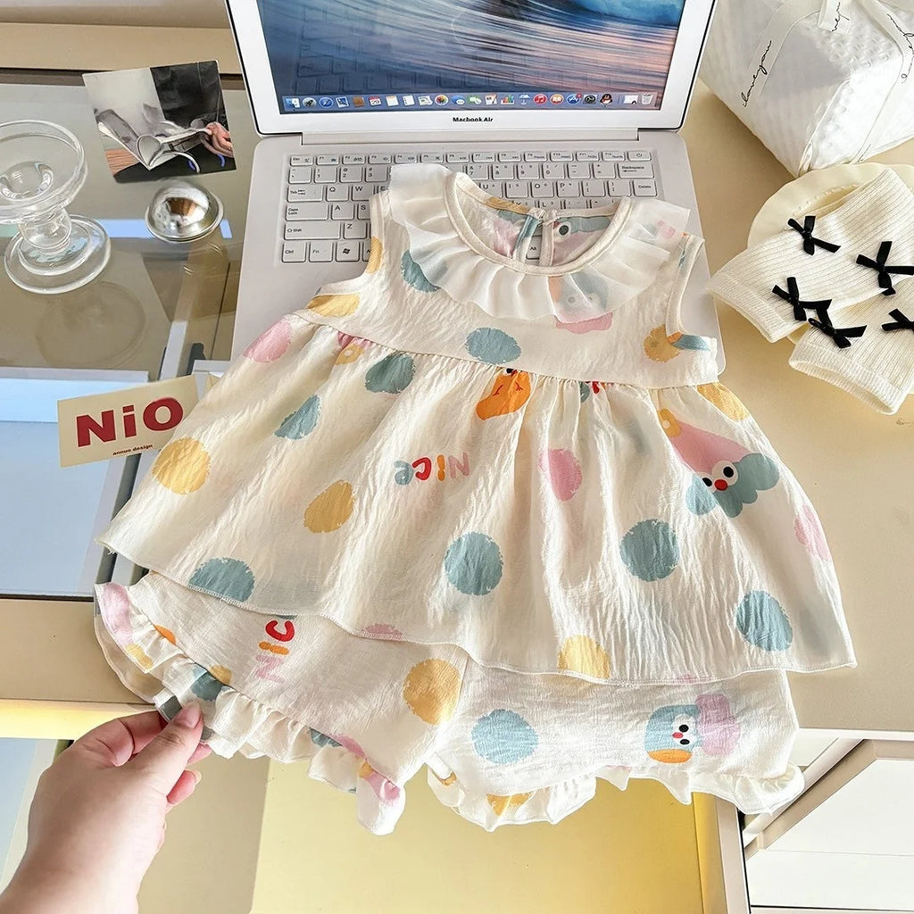 Conjunto de Ropa Infantil de 2 Piezas con Estampado Completo para Niñas de 1 a 10 Años, Verano 2026, Sin Mangas, Tela Suave y Transpirable, Diseño Lindo, Ropa para el Hogar