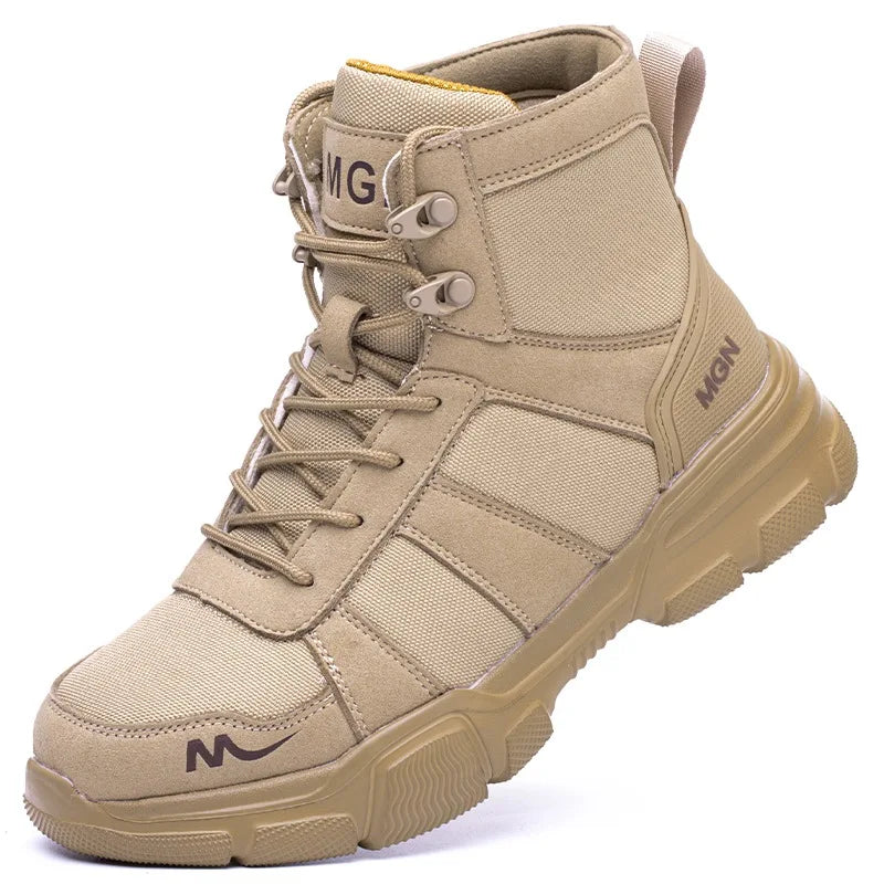 Botas de trabajo de seguridad impermeables para hombre, zapatos con punta de acero, botas tácticas de senderismo y aventura al aire libre, antiimpacto y antipinchazos