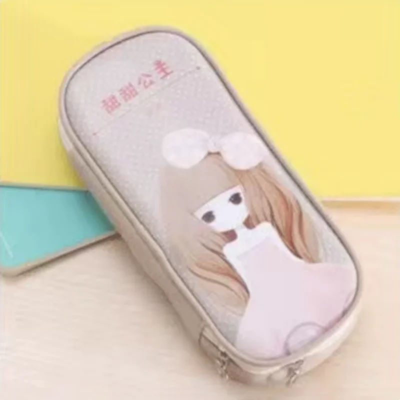 Estuche de cuero PU para lápices de dibujos animados, bolsa de almacenamiento de papelería escolar, estuche bonito para estudiantes, bolsa para bolígrafos para niños, regalos y premios