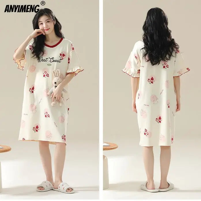 100% ALGODÓN! Camisón de verano para mujer de talla grande M-4XL, nuevo camisón antibacteriano HQ, camisón de manga corta, vestido informal