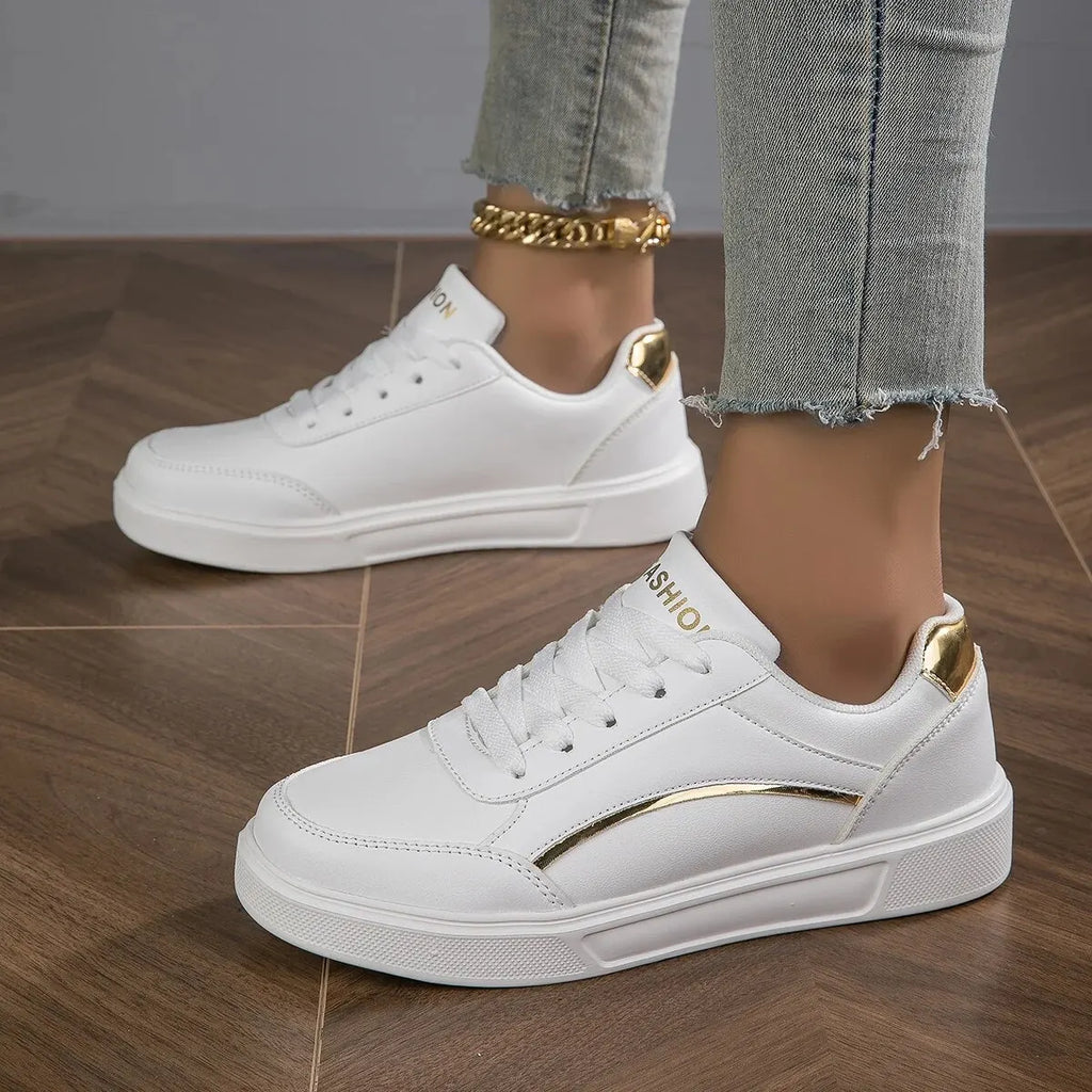 Baasploa Zapatillas de deporte informales para mujer Zapatillas de plataforma de cuero para mujer Zapatos de skate cómodos clásicos antideslizantes