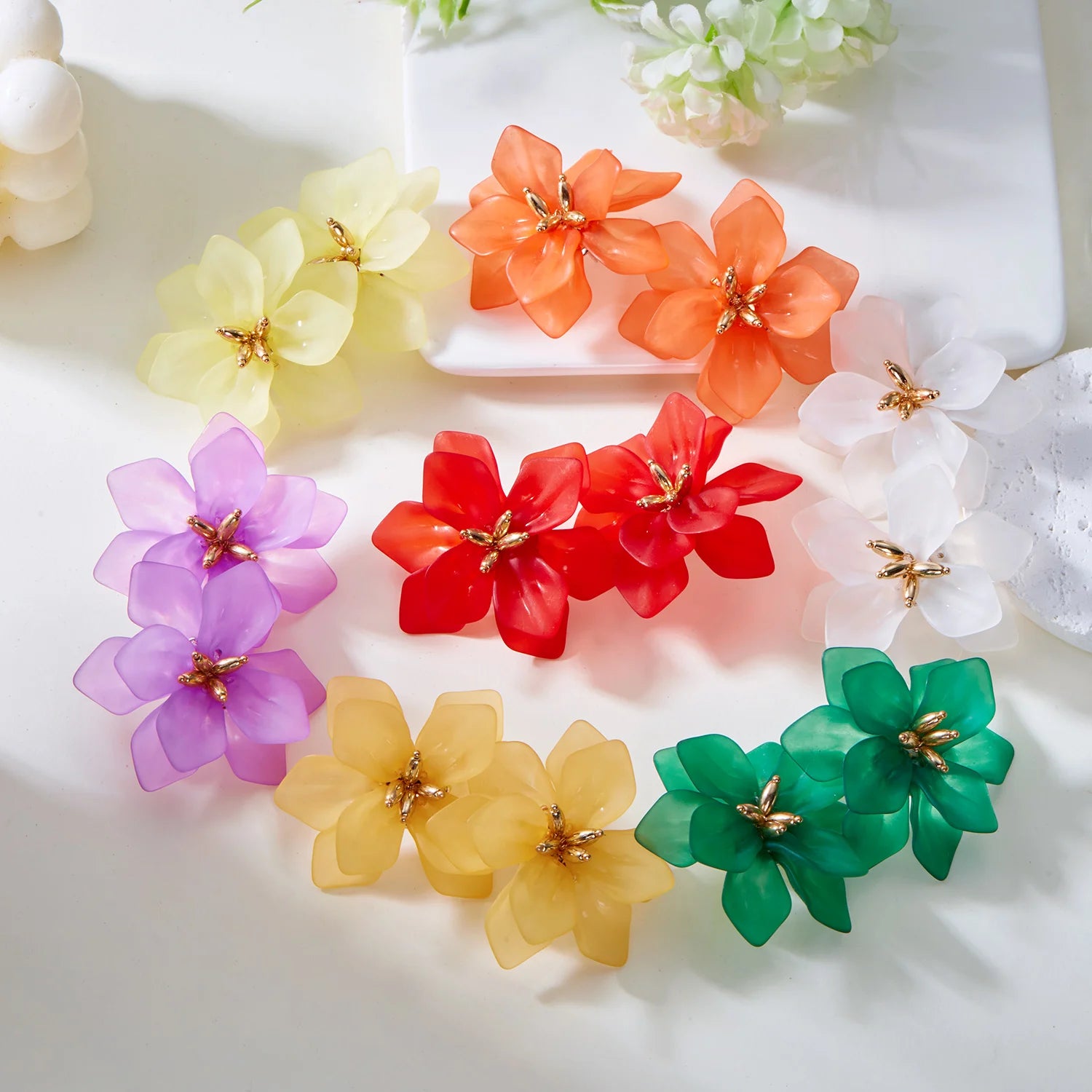 Pendientes de Flores Grandes de Acrílico Estilo Bohemia para Mujer, Pendientes de Botón con Flores Verdes, Blancas, Rojas y Amarillas, Joyería para Fiestas y Bodas