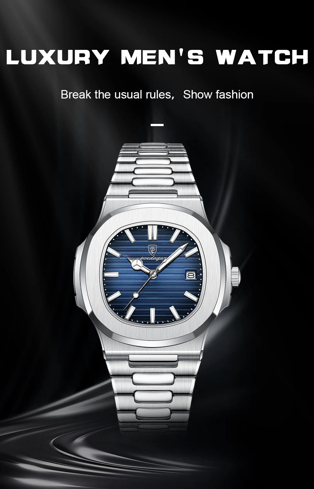 Reloj de pulsera cuadrado de lujo POEDAGAR para hombre, resistente al agua, luminoso, con fecha, de acero inoxidable, deportivo, de cuarzo, para hombre.