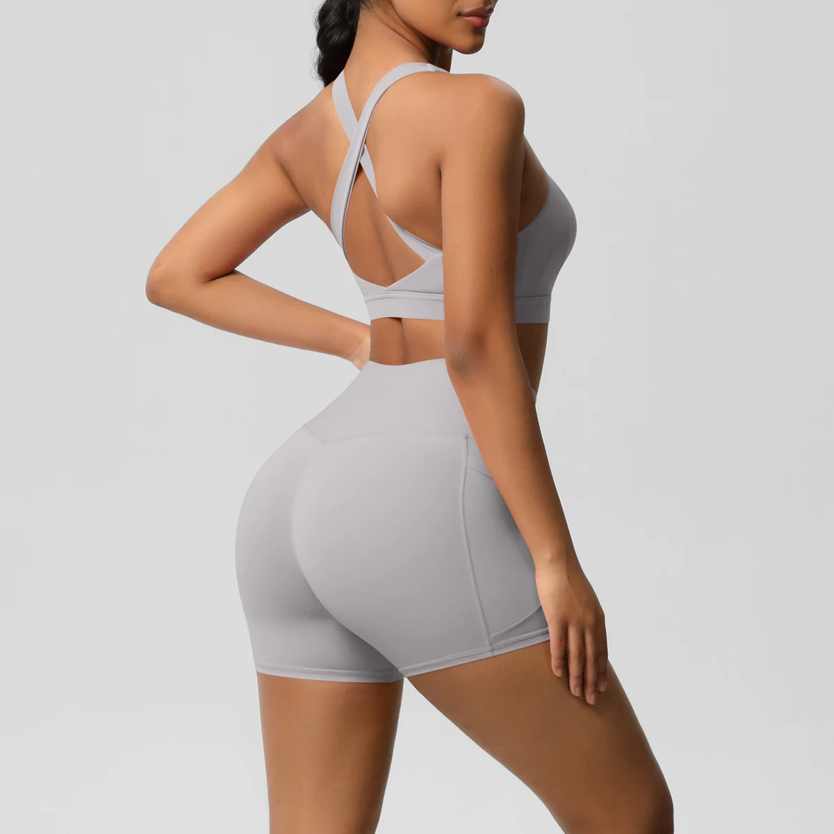 Ropa deportiva con bolsillo para mujer, conjunto de Yoga, ropa de gimnasio, trajes de Yoga para mujer, chándales, pantalones cortos deportivos, sujetador cruzado, mallas de gimnasio, 2 uds.