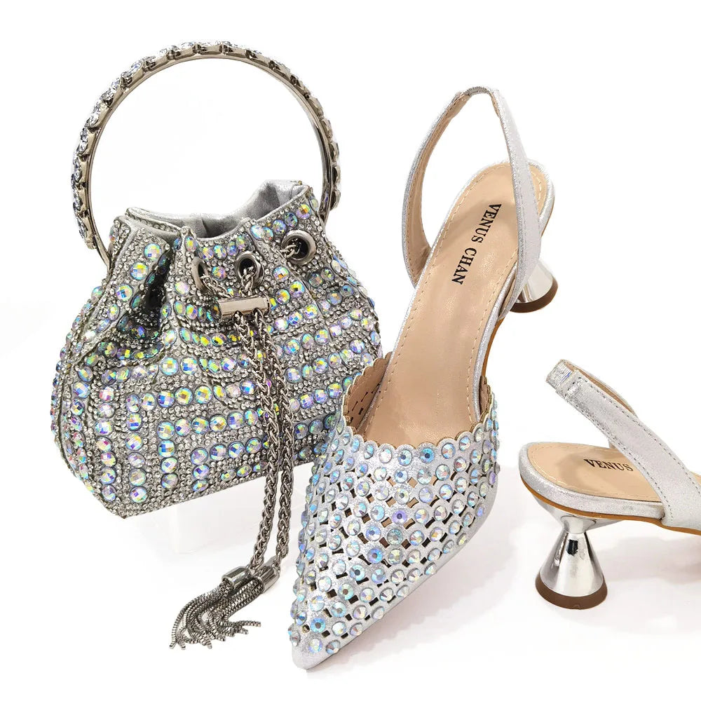 Sandalias con fondo de Muffin decoradas con cuentas para mujer, zapatos y bolso cómodos y versátiles, elegantes, a la moda, verano, 2023