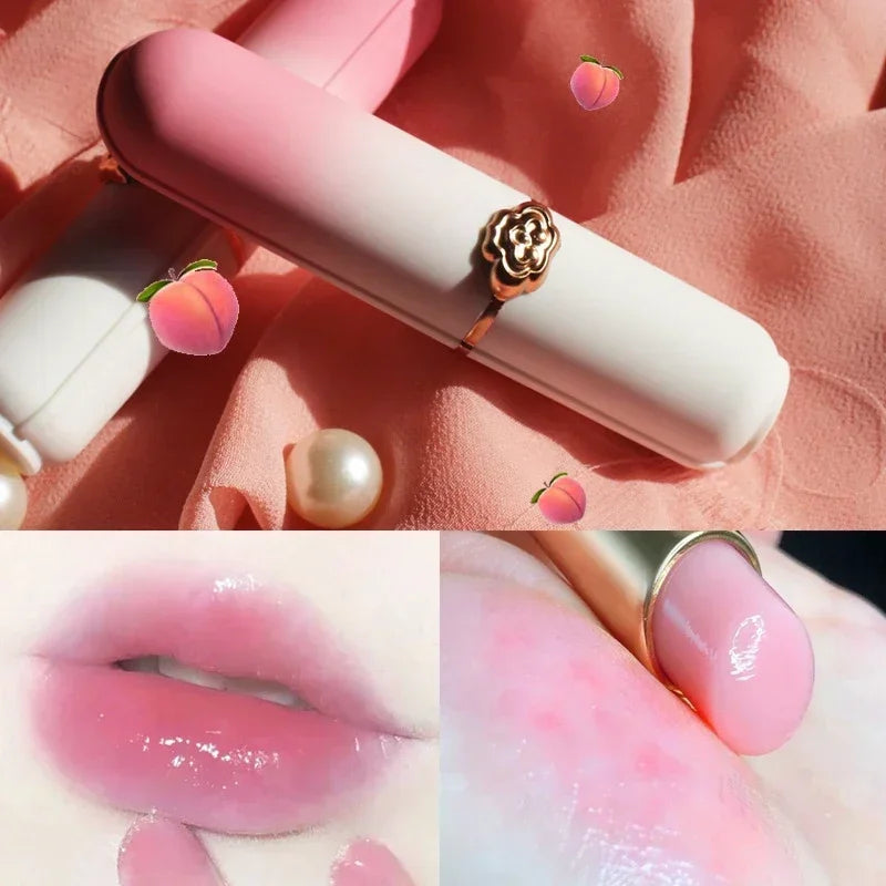 Bálsamo labial de Color melocotón, lápiz labial con cambio de temperatura de cristal, brillo de labios hidratante de larga duración, maquillaje, cuidado de labios, cosmético de reparación