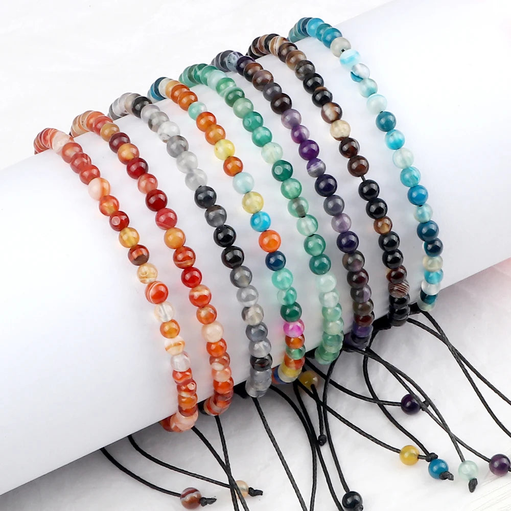 Pulsera ajustable de cuentas de Chakra de 4mm, Mini ágatas de piedra Natural, pulseras y brazaletes con cuentas de ojo de tigre de Lava, joyería de regalo para hombres y mujeres