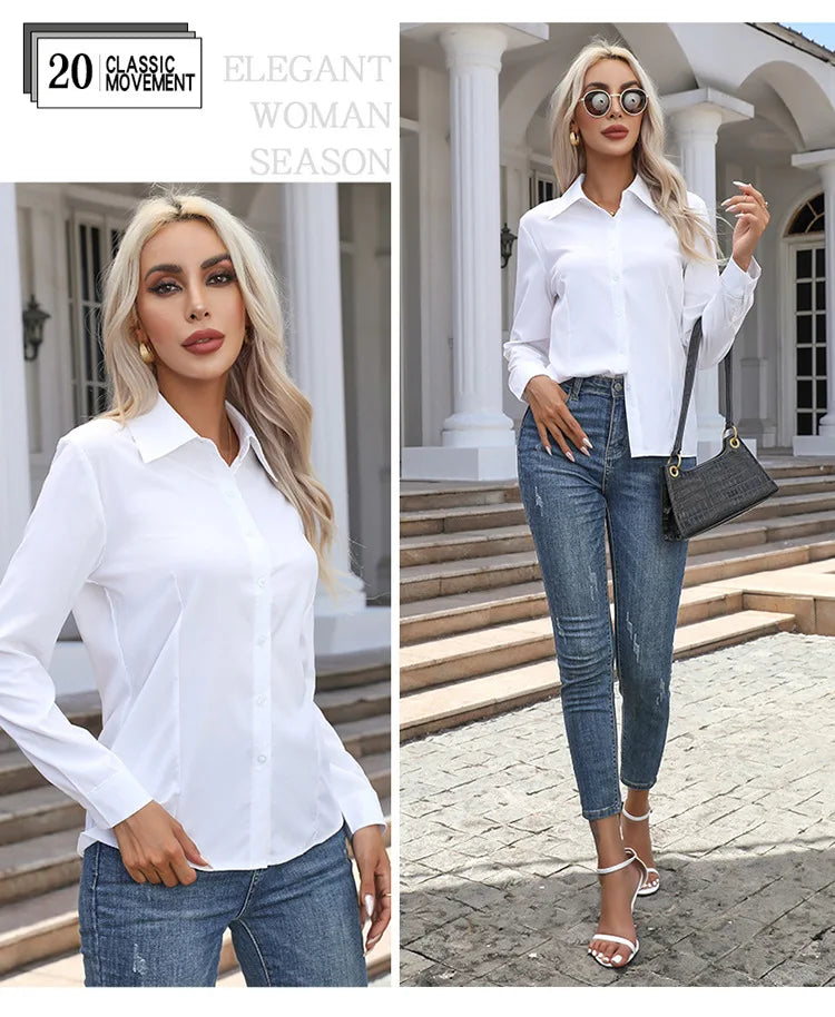 Blusa Elegante de Gasa con Botones para Mujer, Camisa Informal de Manga Larga con Cuello Camisero para Primavera y Verano, Blusa Tipo Túnica para Oficina