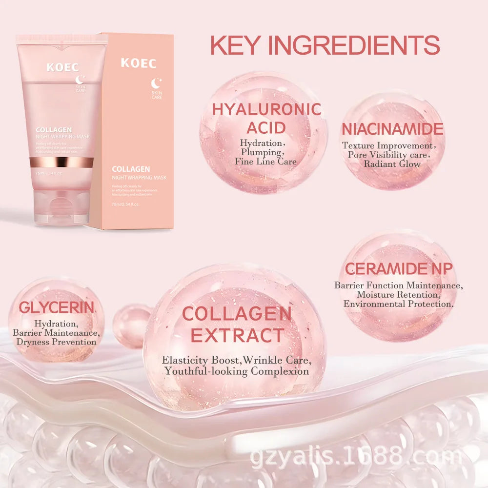 75ml KOEC colágeno noche Peel Off máscara hidratante reafirmante nutritivo elasticidad eliminar puntos negros ácido hialurónico niacinamida
