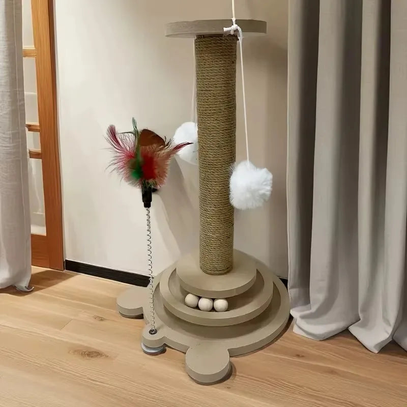 Rascador para Gatos Resistente – Sisal Antiparasitario, Rascador Giratorio y Varita de Juego Colgante