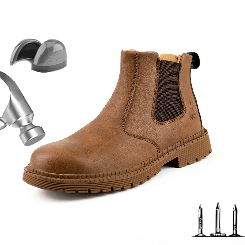 Botas de trabajo Lerther para hombre, zapatos de seguridad indestructibles, zapatillas de trabajo a prueba de pinchazos con punta de acero, zapatos de trabajo para hombre