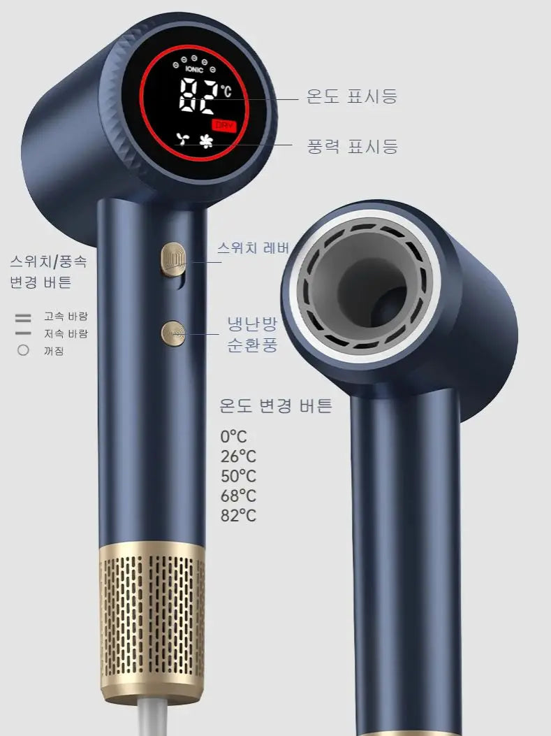 Secador de Pelo Portátil de Alta Velocidad con Iones Negativos para Uso Doméstico, Sin Aspas, Silencioso, Ligero, Cuidado del Cabello, Motor BLDC de 1500W, Pantalla Digital