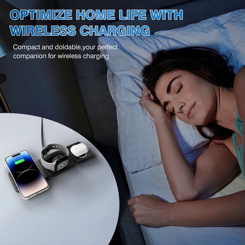 Cargadores inalámbricos magnéticos de 15W, base de carga plegable 3 en 1 para teléfono, carga rápida de viaje para Apple Watch IPhone 14/13/12/11/X AirPods