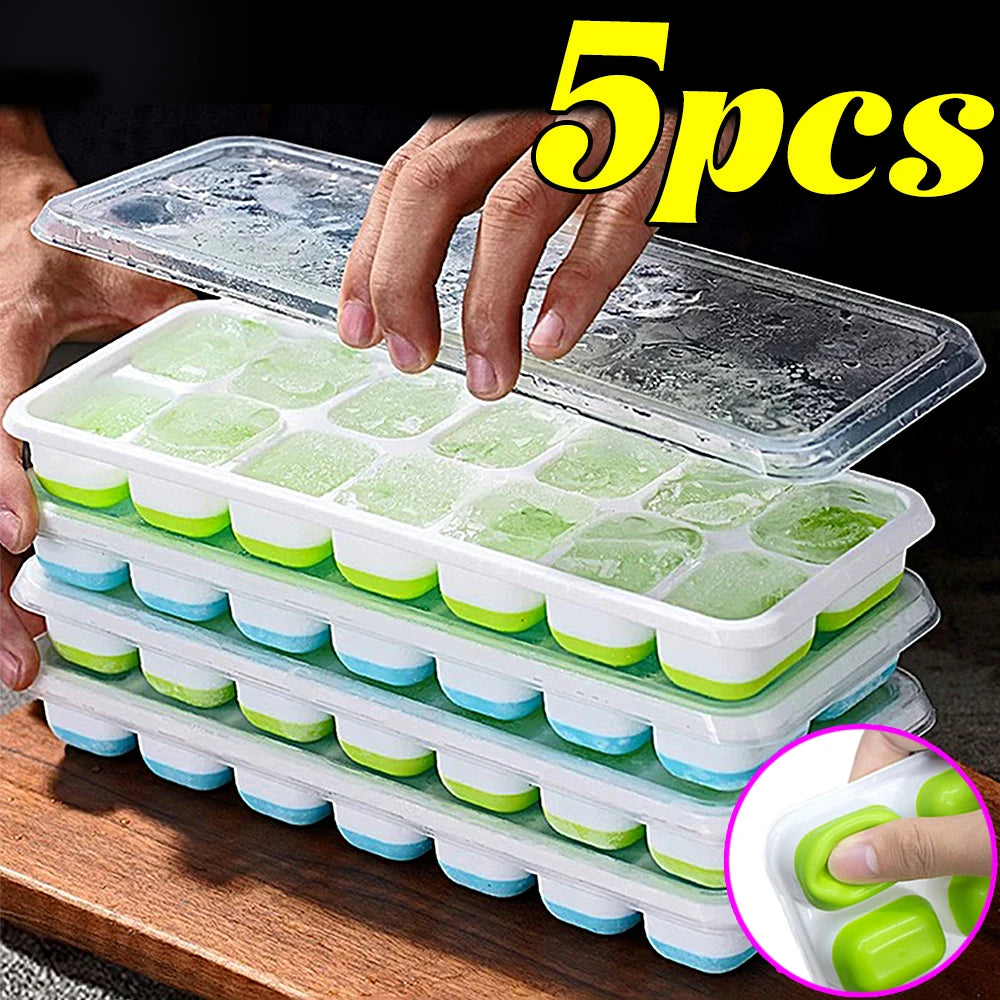 Bandeja para cubitos de hielo, molde de silicona con cubierta cuadrada de 14 cubos, moldes para cubitos de hielo de fácil liberación, barra de cocina de verano, herramientas para hacer bebidas heladas DIY