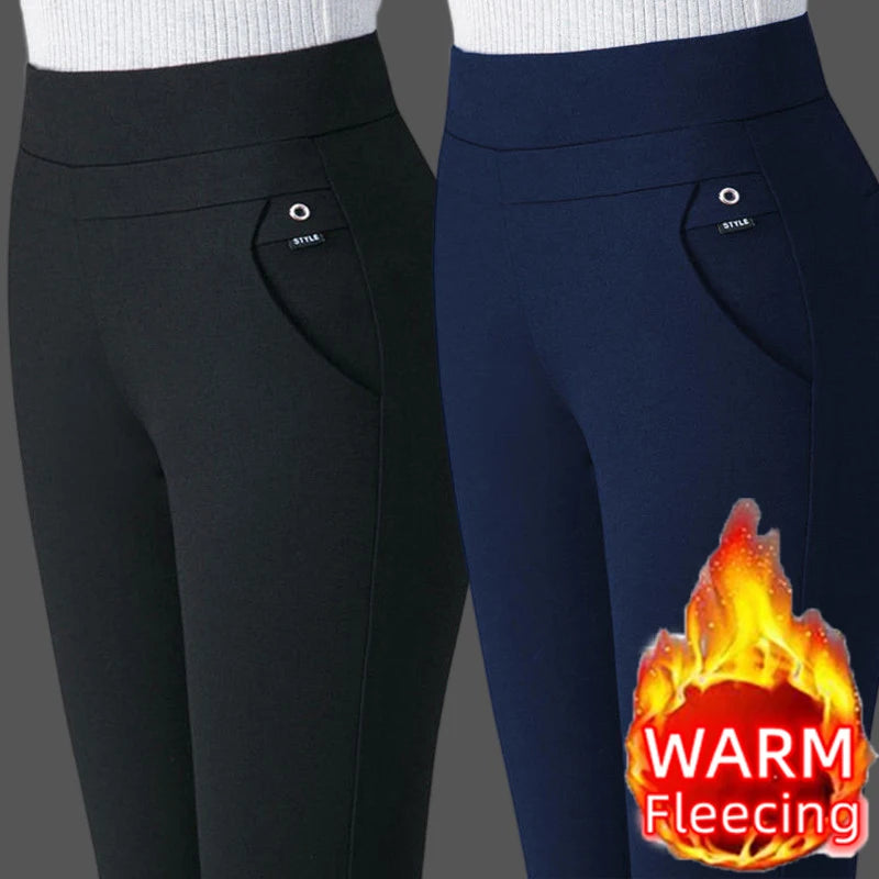 Pantalones de talla grande para mujer, ropa básica de lana para oficina, pantalones pitillo térmicos gruesos y finos, Otoño e Invierno 2024
