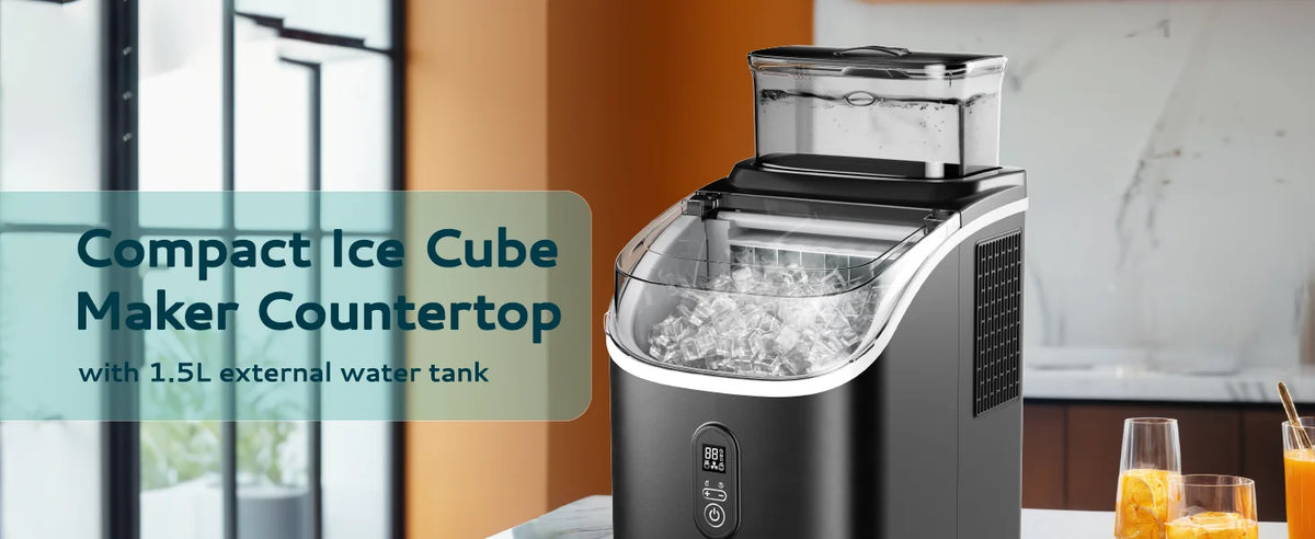 Máquina para Hacer Hielo EUHOMY, Producción de 15 kg/24 h, 16 Cubos/13 Minutos, Función de Autolimpieza, Dispositivo Automático para Hacer Hielo para el Hogar, Cocina y Bar