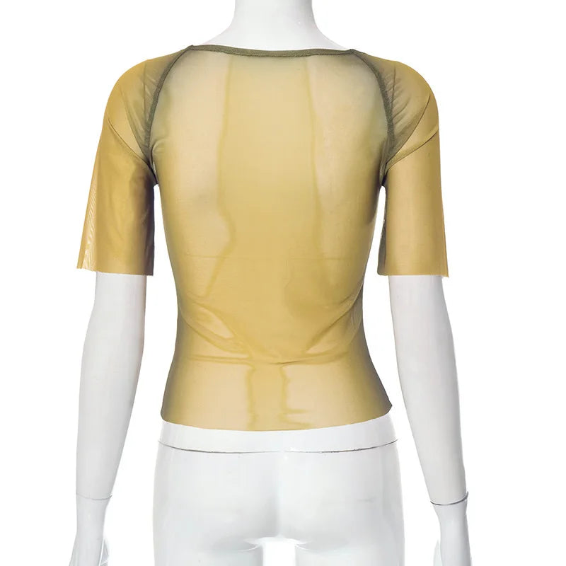 Top con estampado De letras Y2K, camisetas gráficas transparentes para Mujer, Ropa estética De manga corta, Ropa De Mujer ajustada, ropa De calle Sexy
