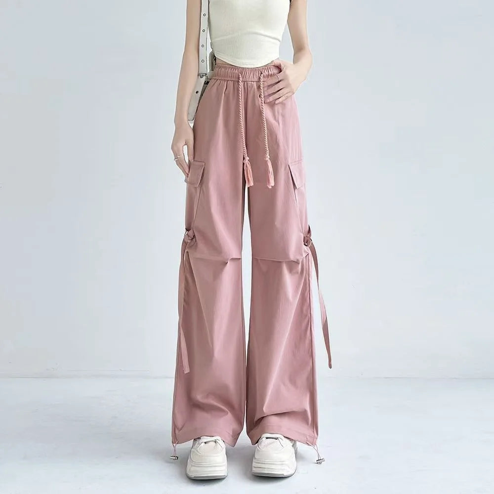New In Women's Sweatpants Casual Matching Wide Leg Pant Chic Sportswear Loose Cargo Pants Drawstring Joggers Baggy Streetwear