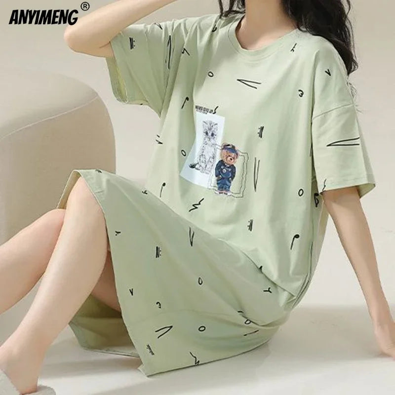 100% ALGODÓN! Camisón de verano para mujer de talla grande M-4XL, nuevo camisón antibacteriano HQ, camisón de manga corta, vestido informal
