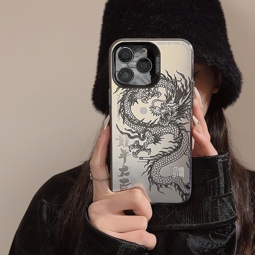 Para iPhone 16 15 Pro Max 11 12 13 Mini 14 XS MAX XR 7 8 Plus funda de teléfono acrílica Dragon Totem carcasa protectora de pantalla a prueba de golpes