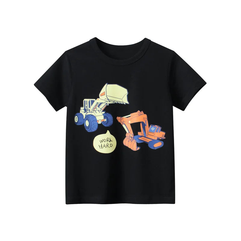 Camisetas cortas de manga corta para niños, 2023 algodón, oso, coche, animales, dibujos animados, Top deportivo informal, 100%