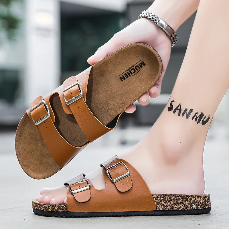 Sandalias con zona de corcho Kidmi para mujer y hombre, sandalias de playa de verano, sandalias sin cordones con doble hebilla, sandalias antideslizantes de corcho para hombre