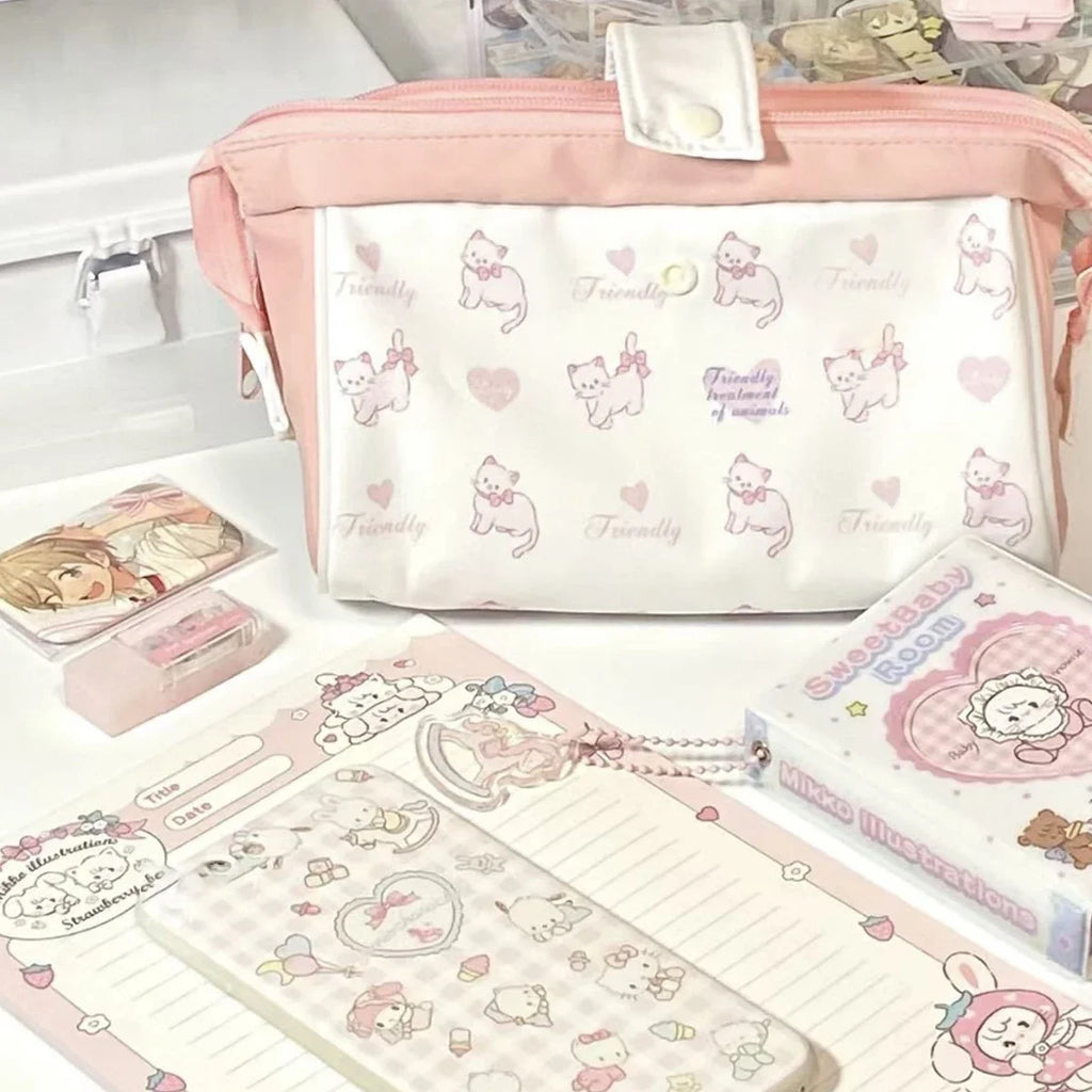 Estuche para lápices Modular con estampado de perro, multicapa, estilo Ins, gran capacidad, ecológico, organizador de papelería para estudiantes y bolsa de maquillaje