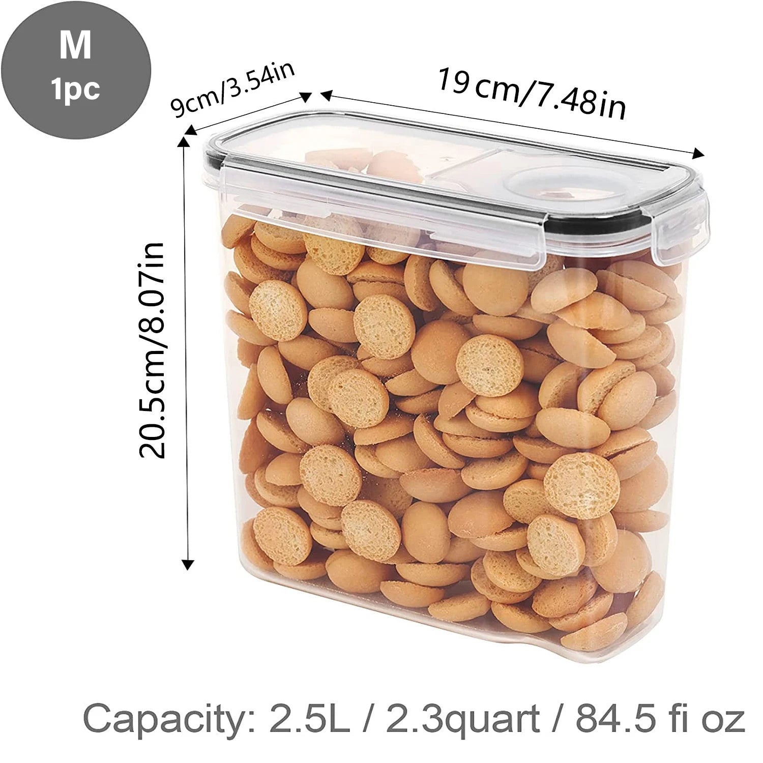 Juego de almacenamiento de contenedores de cereales de 2/3/4 (2,5 L 84 oz), contenedores herméticos de almacenamiento de alimentos para organización de cocina y despensa, cereales