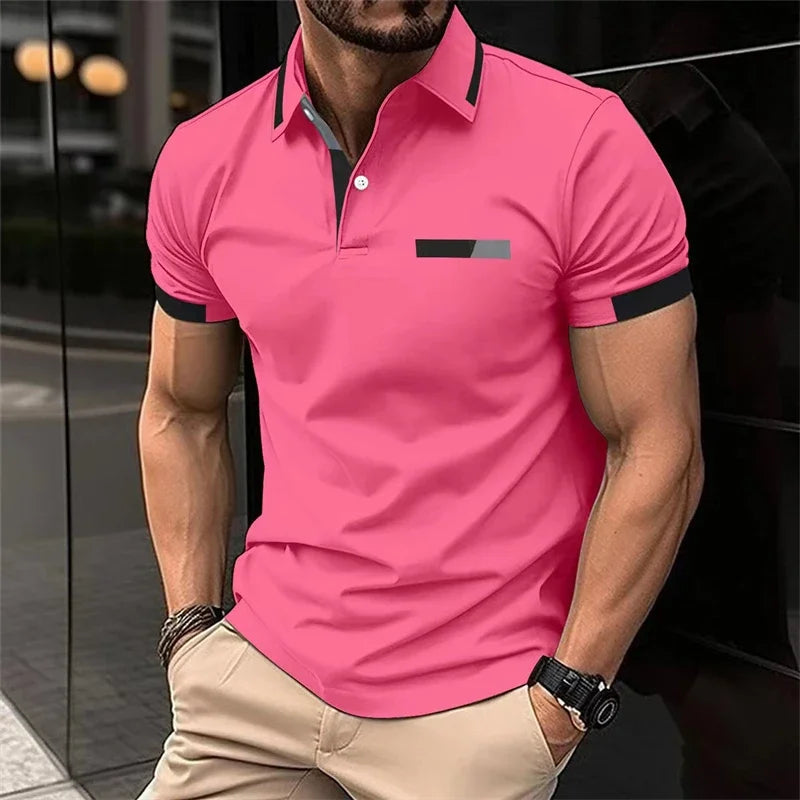 Camiseta deportiva informal para hombre, Polo elástico de manga corta para gimnasio y correr, top con solapa, camiseta ajustada para hombre
