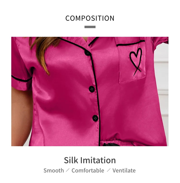Conjunto de pijama para mujer, ropa de dormir con bolsillo bordado en forma de corazón, Top y pantalones cortos de manga corta con botones, pijama, ropa para el hogar