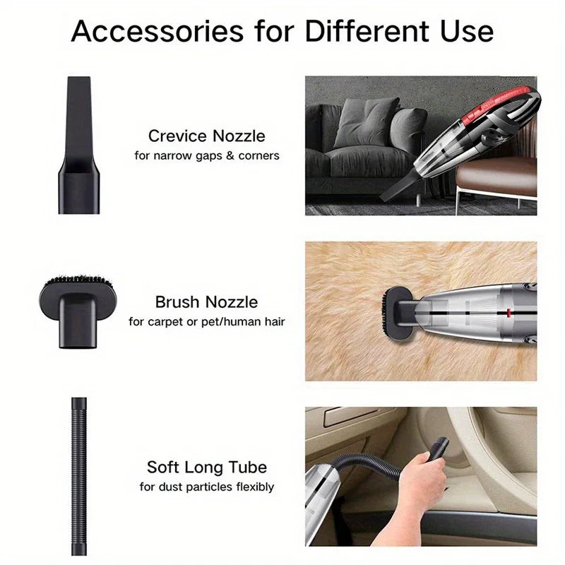 Aspirador inalámbrico portátil, multifunción para coche y hogar de doble uso, batería recargable y duradera, fuerte succión
