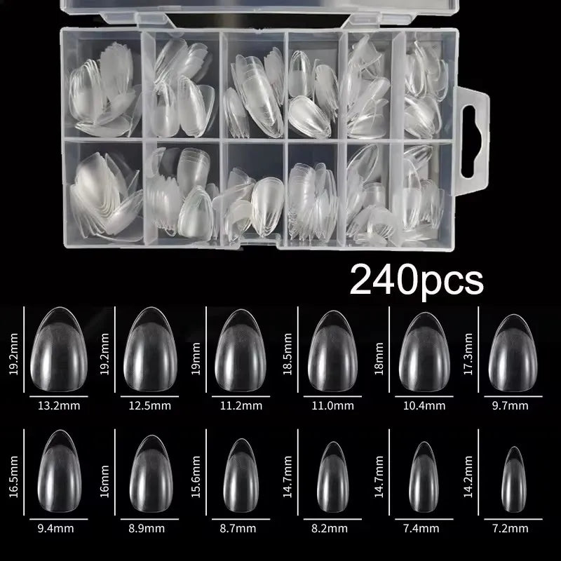 240 unids/caja semimate XXS puntas de uñas de almendra cubierta completa Gel suave extensión de uñas artificiales falsas perfecta para camas de uñas ultracortas